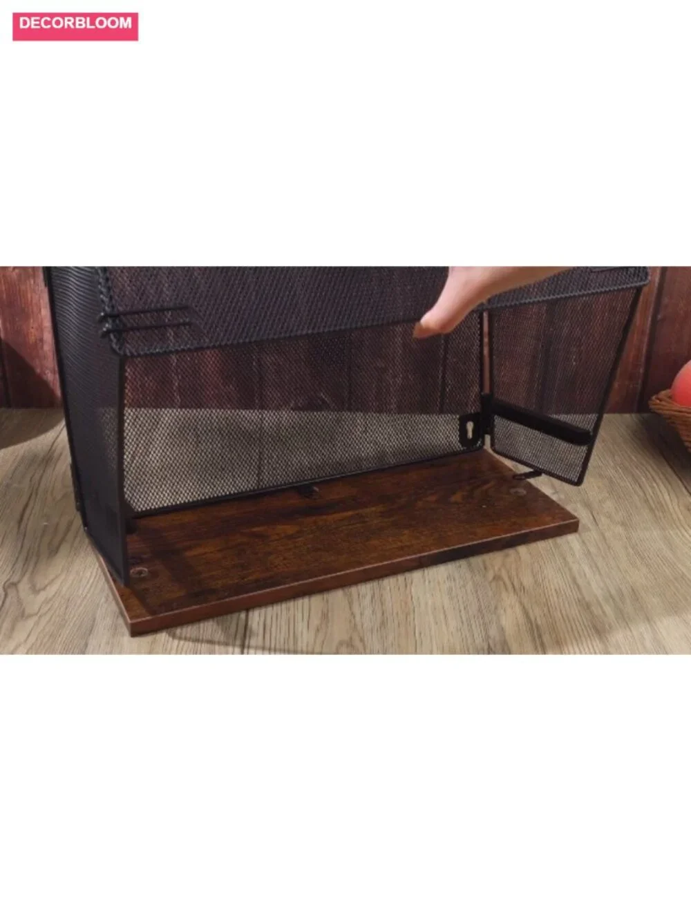 2 Pc Stackable Mesh Fruit Basket Wood Lid Pull-Out Drawer Kitchen Storage
